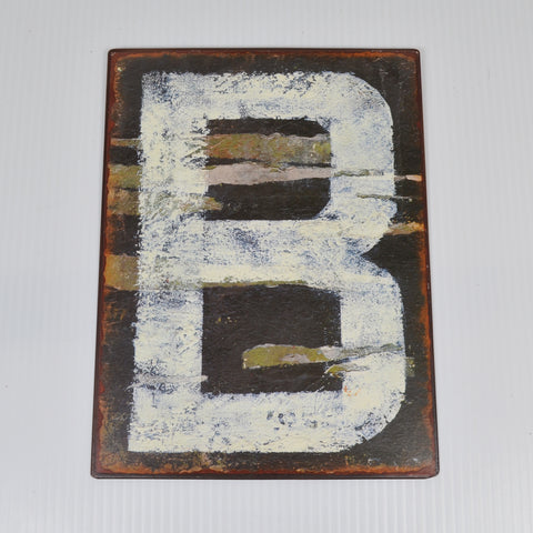 Farmhouse Hanging Letter Initial B Plaque Wall Hanging Distressed Metal Sign 9"