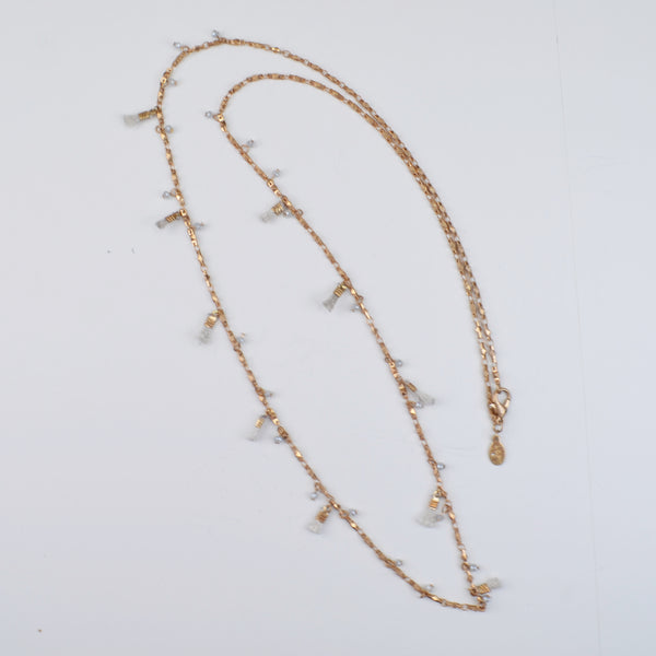 Ann Taylor Loft Long Gold Tone Tassel Bead Necklace, Chain, Dangle, Statement 34"