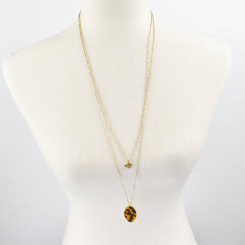 Lucky Brand Long Double Layer Pendant Necklace - Gold Tone, Animal Print Chain