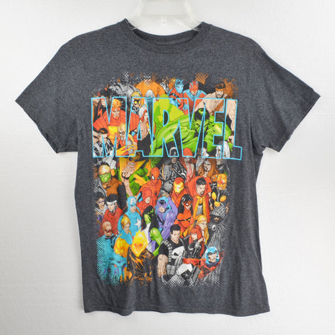 Marvel Comics Multi-Hero Group T Shirt - Size Small - Gray - Logo Spell-out