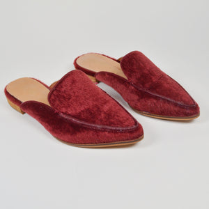 Mi.iM Mule Slide Shoes Womens 6 Burgundy Maroon Faux Calf Hair Pointed Toe