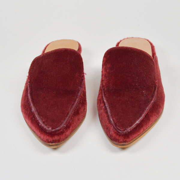 Mi.iM Mule Slide Shoes Womens 6 Burgundy Maroon Faux Calf Hair Pointed Toe