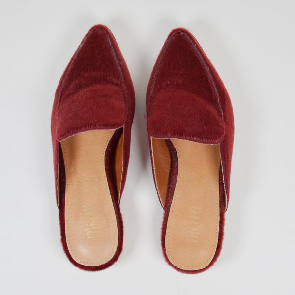 Mi.iM Mule Slide Shoes Womens 6 Burgundy Maroon Faux Calf Hair Pointed Toe