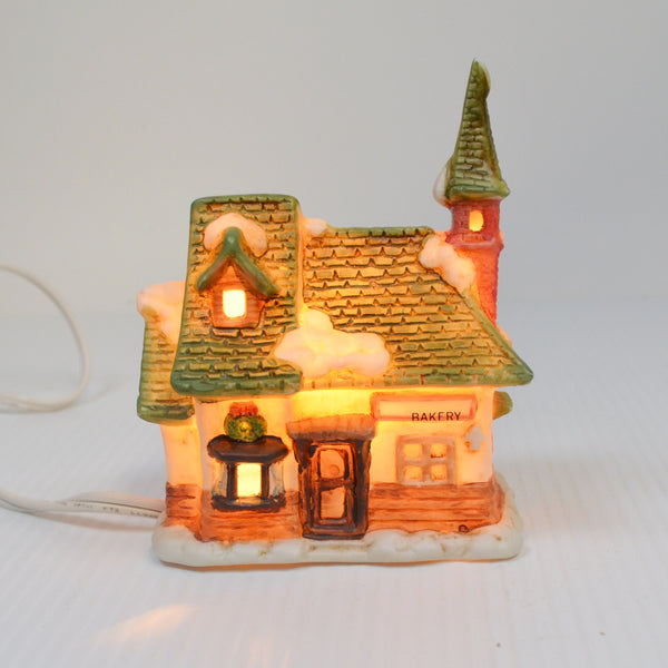 Lot 3 Porcelain Ceramic Christmas Village Houses / Bakery / Grocery Electric Light