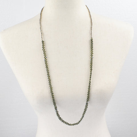 Noonday Long Beaded Necklace - Green Boho, Ethnic, Seed Bead, 34"
