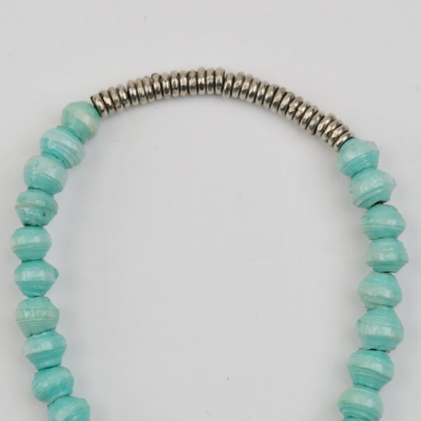 Noonday Collection Rolled Paper Bead Bracelet - Aqua Blue, Metal Beads Stretch