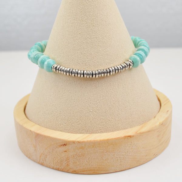 Noonday Collection Rolled Paper Bead Bracelet - Aqua Blue, Metal Beads Stretch