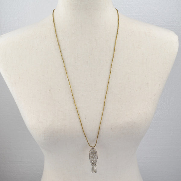 Noonday Long Gold Tone Seed Bead Pendant Necklace, Boho, Ethic, Aztec 30"