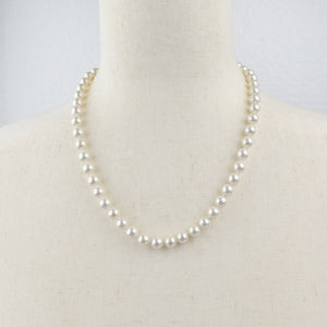 Retro Classic Faux Pearl Single Strand Necklace, Knotted, Gold Tone, Estate 19"