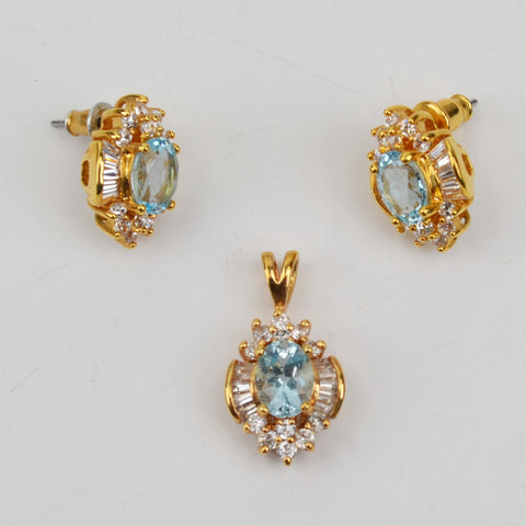 Birthstone Earrings and Pendant Set - Rhinestone - March Aquamarine