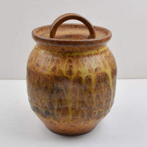 Hand Thrown Pottery Lidded Ginger Jar Urn Canister Artist Signed 6" Brown