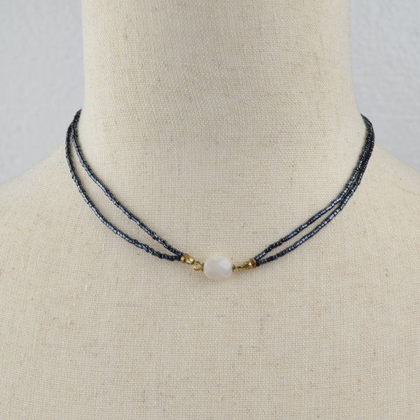 Seed Bead Layered Choker Necklace Faceted Pearl Bead, Multi-Layered, Statement