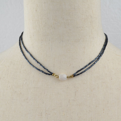 Seed Bead Layered Choker Necklace Faceted Pearl Bead, Multi-Layered, Statement