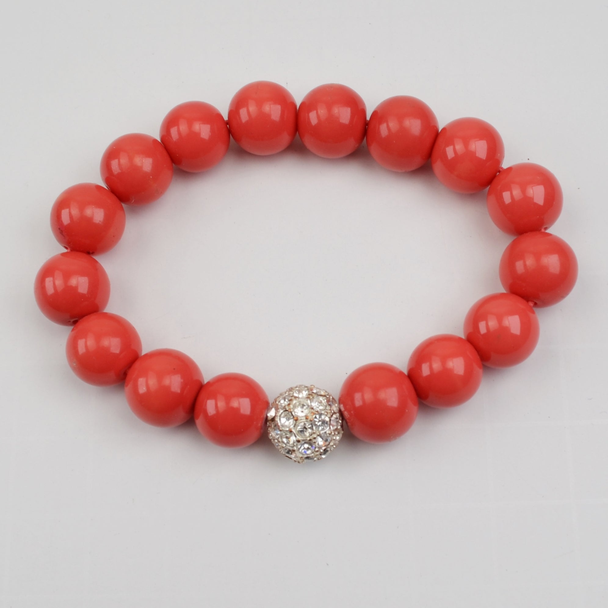 Stella & Dot Orange Glass Pave Bead Bracelet - Round Chunky Beads Stretch