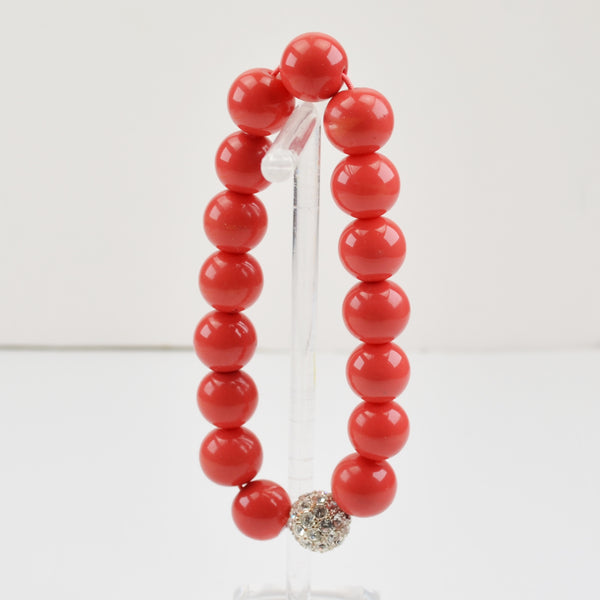 Stella & Dot Orange Glass Pave Bead Bracelet - Round Chunky Beads Stretch