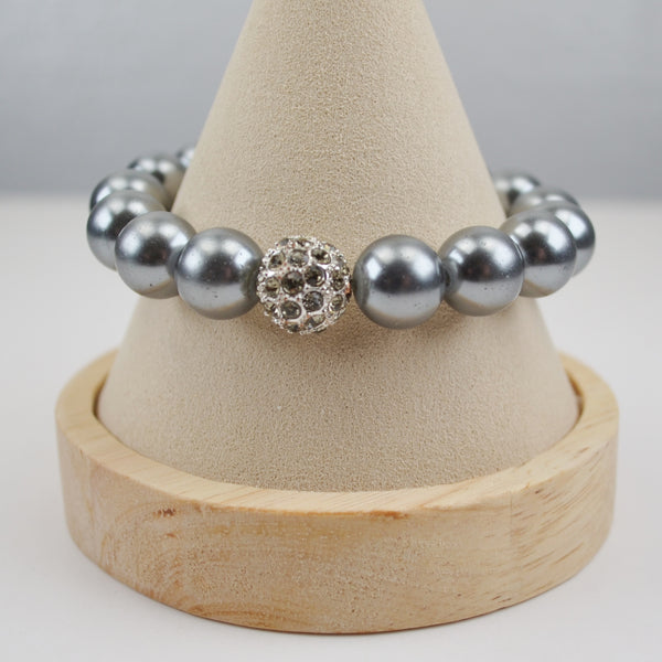 Stella & Dot Gray Pearl Pave Bead Bracelet - Round Chunky Beads Stretch