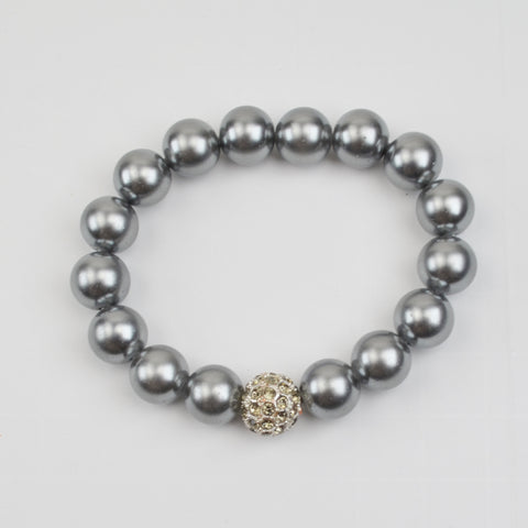 Stella & Dot Gray Pearl Pave Bead Bracelet - Round Chunky Beads Stretch