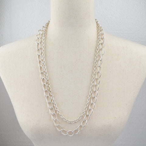 Stella & Dot Two Strand Link Chain Silver Toned Necklace, Large Link, Statement