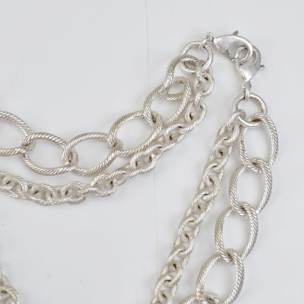 Stella & Dot Two Strand Link Chain Silver Toned Necklace, Large Link, Statement