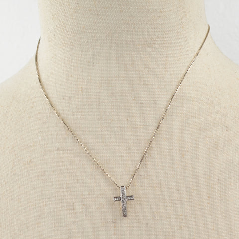 925 Sterling Silver Box Chain Cross Pendant Necklace, Rhinestone, Dangle 16”