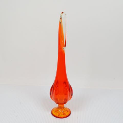 Vintage Viking Persimmon Amberina Six Petal Pedestal Swung Glass Vase 12”