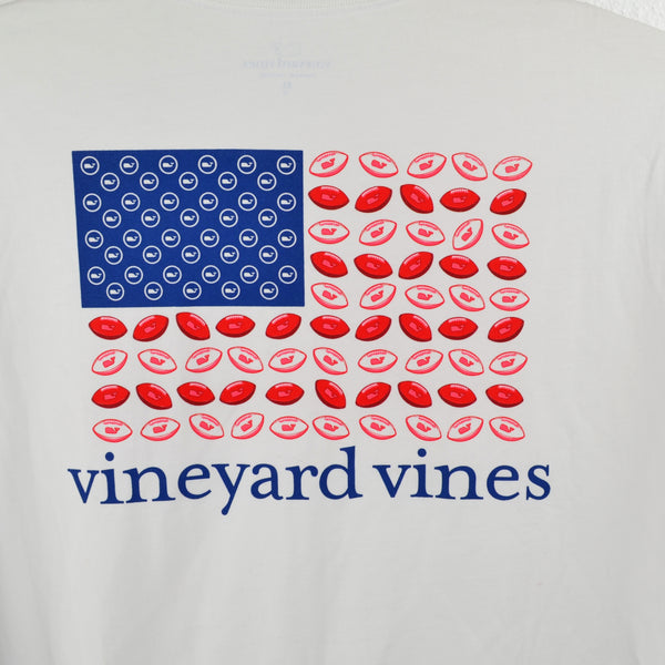 Vineyard Vines Long Sleeve Football Flag Pocket Tee Shirt - Size XL (18) Boys White