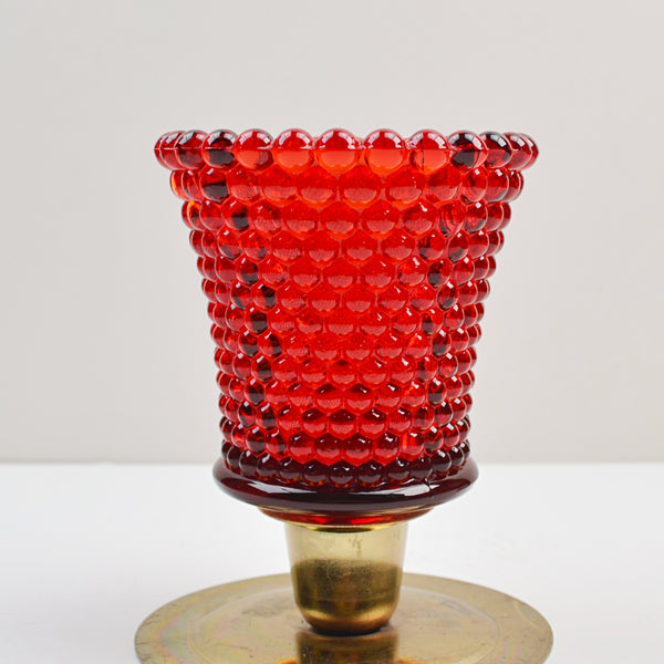 Ruby Red Candle Holder Hobnail Glass Votive Tealight Peg Sconce Honeycomb