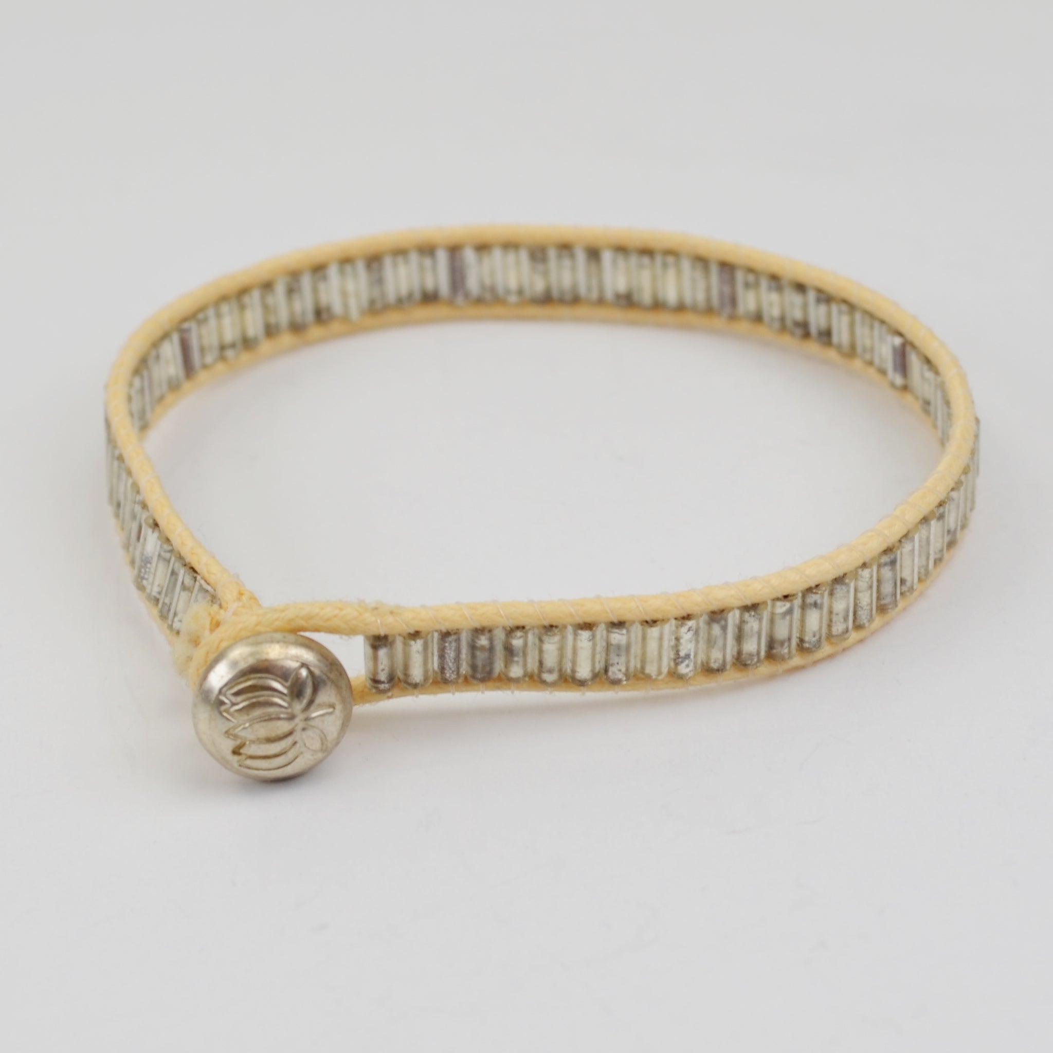 Silver Beaded Woven Cord Bracelet - Button Closure