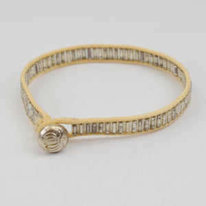 Silver Beaded Woven Cord Bracelet - Button Closure