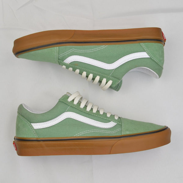 Vans Old Skool Gum Sole Sneakers Green Suede Elastic Shoelaces Men 8.5 Women 10