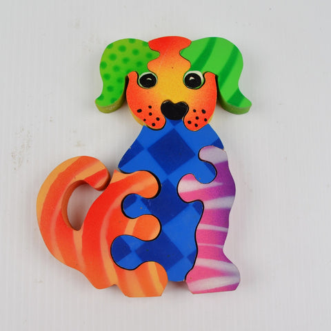 Handmade Wooden Dog Puzzle - Preschool Chunky Colorful Wood - 6 Piece Puzzle