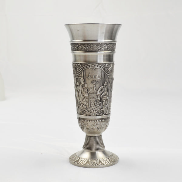OLWE 94% Pewter 8 in. Chalice Goblet - W Germany Wine Cup - Embossed