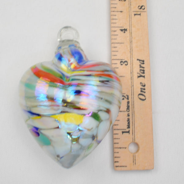 Blown Art Glass Heart Multi-Colored Ornament with Metal Stand Murano Style 4"