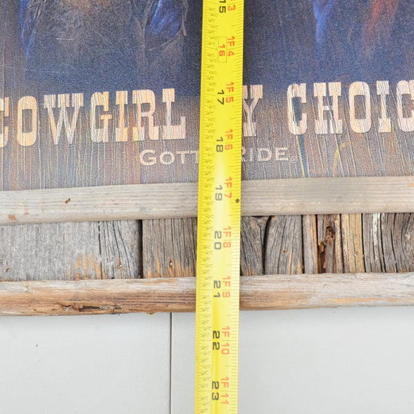 Cowgirl By Choice - Barn Wood Picture 21" x 18" - Cowgirl with Horse