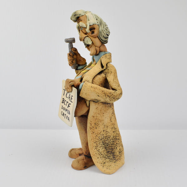 Studio Art Pottery Clay Old Man Optometrist Sculpture Whimsical Handmade Signed