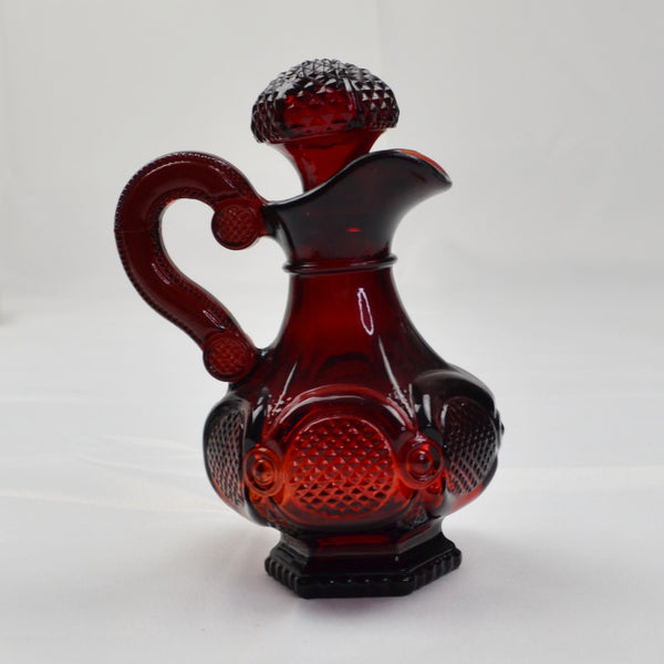 Vintage Avon Cape Cod Ruby Red Glass Cruet Bottle With Stopper - Oil / Vinegar