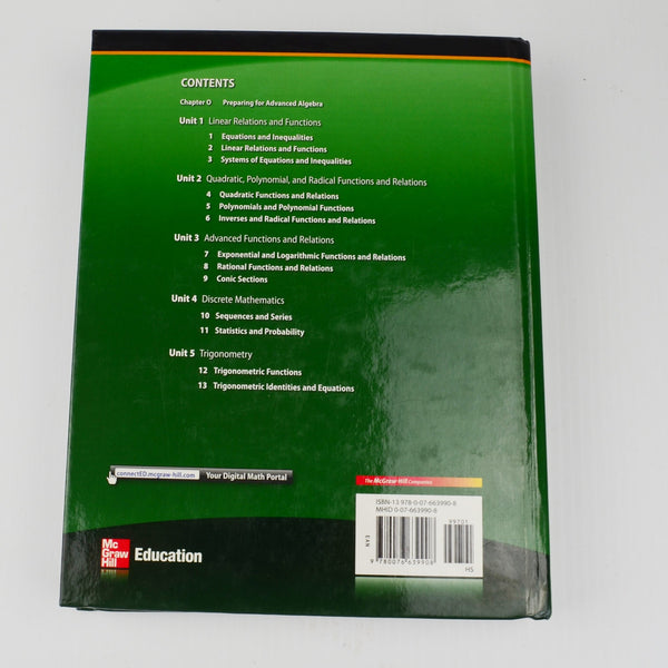 Glencoe Algebra 2 by Carter, Cuevas, Day, Malloy - Common Core - Hardcover