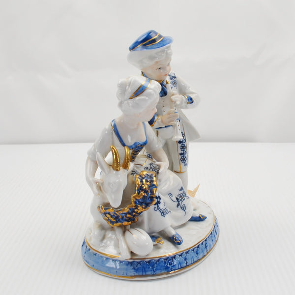 Vintage Vienna Woods By Mann Fine China Figurine Girl Goat Boy Flute Japan Tags