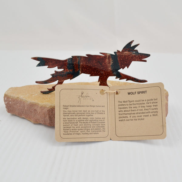 Vintage Lazart Spirit Wolf Robert Shields Metal Wolf on Sandstone Statue w/ Tags