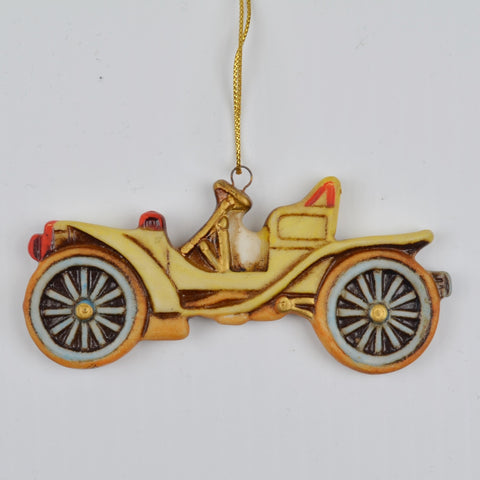 Shackman Old Time Autos Bisque Ceramic Hanging Christmas Ornament Touring 1986