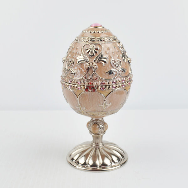 Vintage Enameled Bunny Flower Basket Jeweled Rotating Music Box Egg 6 3/4"