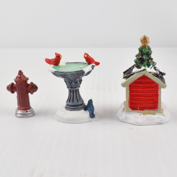 Lot of 17 Holiday Time Christmas Village Trees Figures Lamp People Santa Clock
