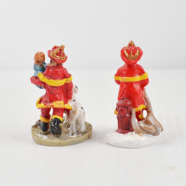 Lot of 2 Holiday Time Christmas Village Fireman Figures - Dalmatian Fire Hydrant