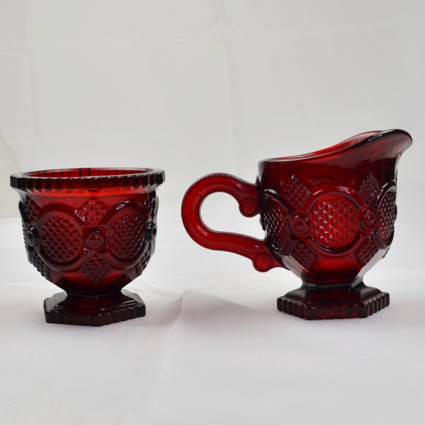 Vintage Avon Cape Cod Ruby Red Glass Creamer and Sugar Bowl