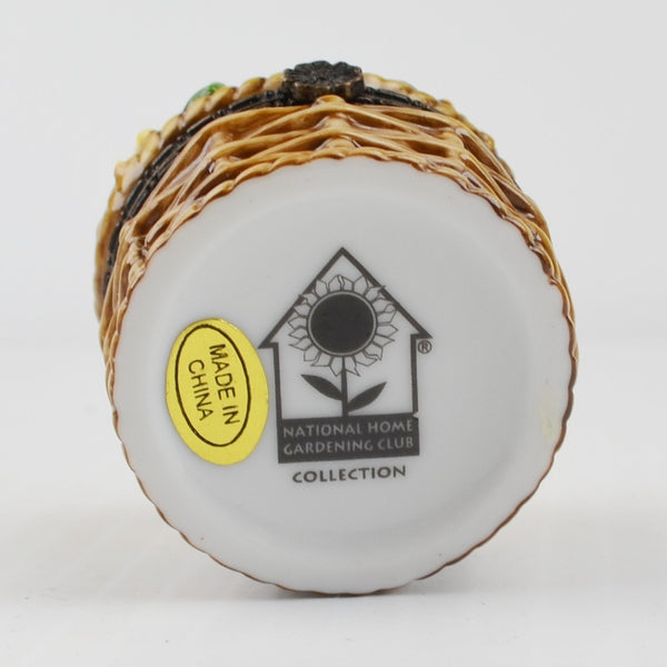National Home Gardening Club Porcelain Trinket Box Sunflower Basket Seed Trowel