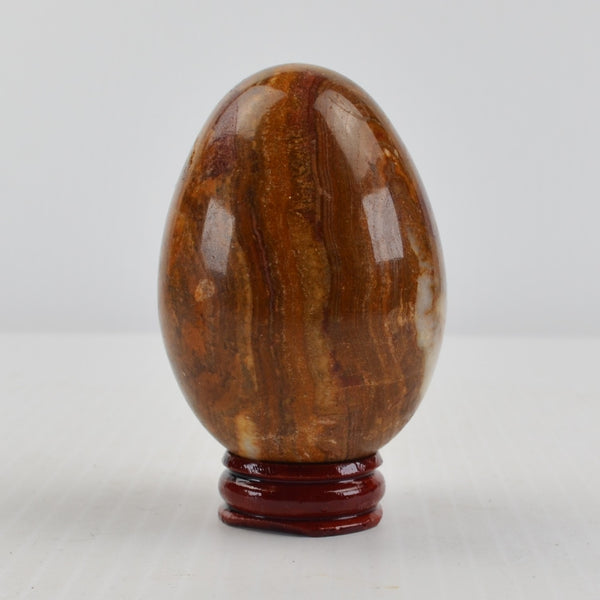 Vintage Alabaster Marble Stone Eggs Polished Brown Swirls Set of 2 w/ Stands 3"