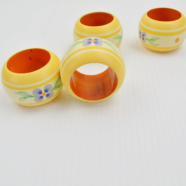 Vintage Spring Floral Hand Painted Wood Napkin Rings Boho - Set of 4 Poppy Rings