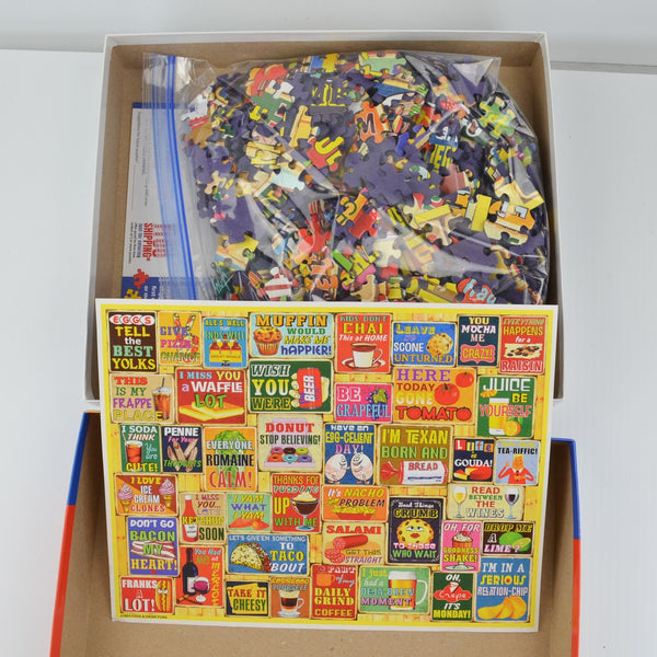 White Mountain Food & Drink Puns Puzzle 1000 Piece Premium Jigsaw 100% Complete