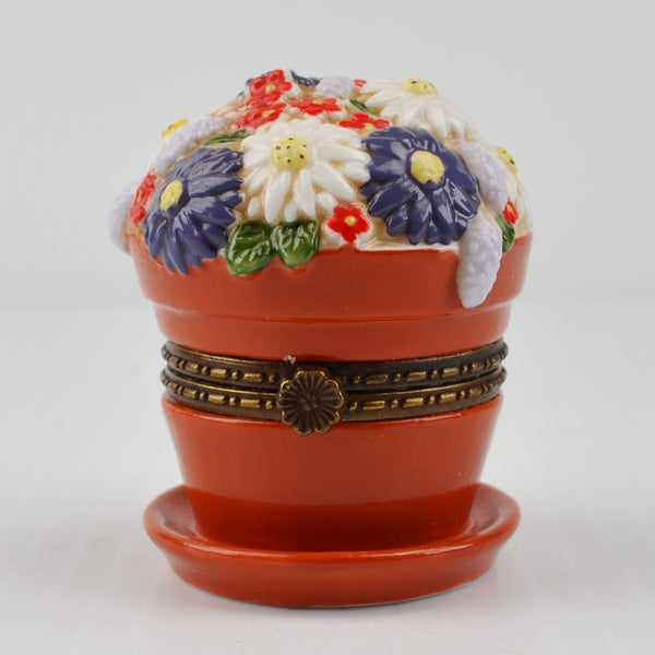 National Home Gardening Club Porcelain Trinket Box “Flower Pot” with Bee / Rake