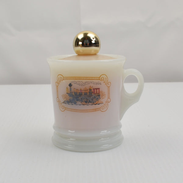 Iron Horse Shaving Mug Train Engine Vintage Milk Glass Complete Avon After Shave